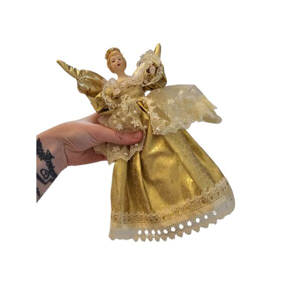 Vintage 1990s Christmas Tree Topper Angel Gold Victorian - Picture 6 of 6
